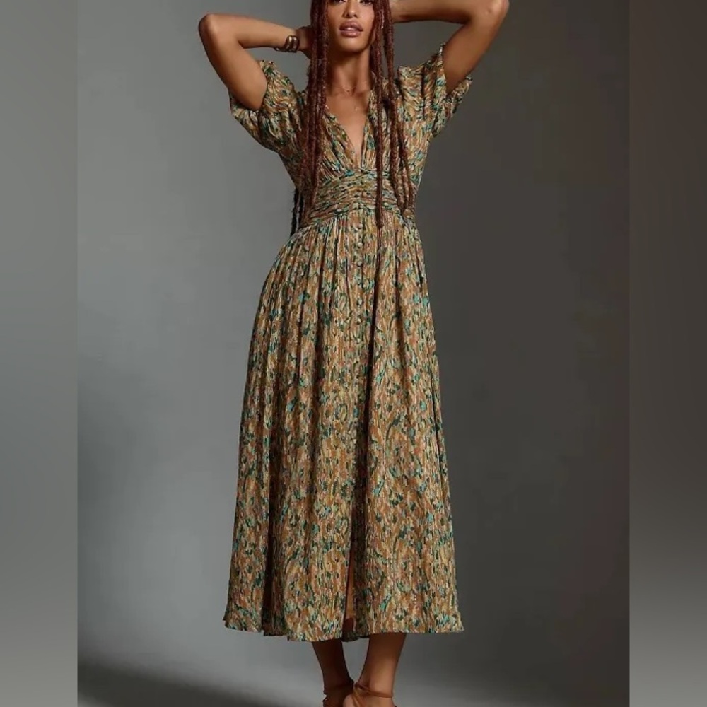 Anthropologie The Katerina Lurex Button-Front Maxi Dress size 10